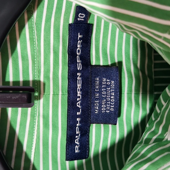 Ralph Lauren Women's Green White Stripe Crested Long Sleeve Blouse Shirt Size 10 - Picture 2 of 4